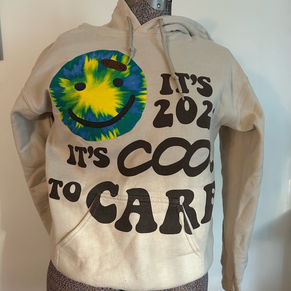 Lonely Ghost It’s cool to Care, Size Small, Cream Hoodie
